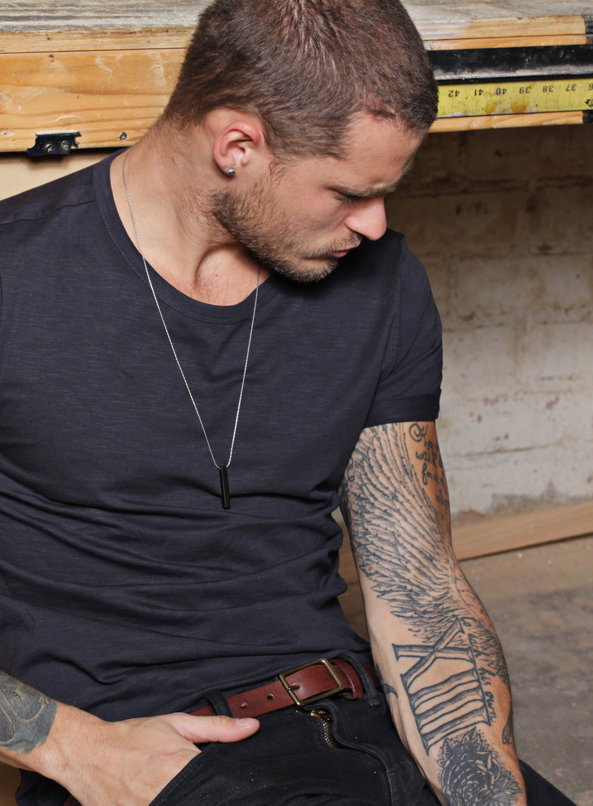 FINAL SALE Black Bar Men's Necklace