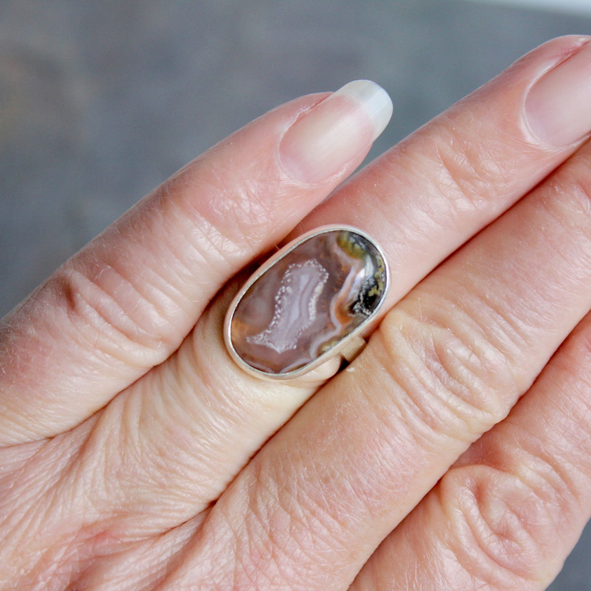 Agua Nueva Agate Statement Ring Size 6 | Mexican Gemstone | Handmade Sterling Silver
