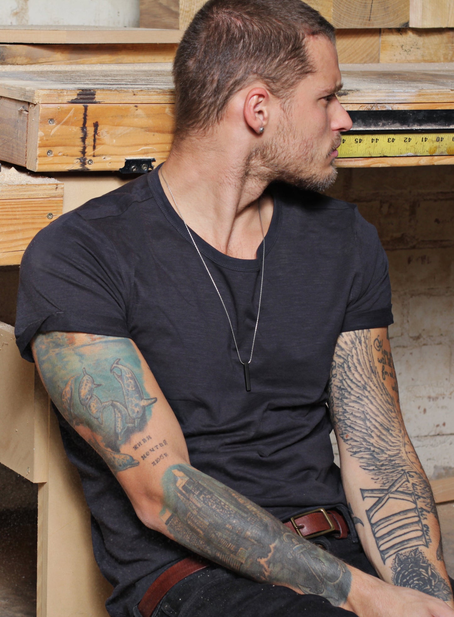 FINAL SALE Black Bar Men's Necklace
