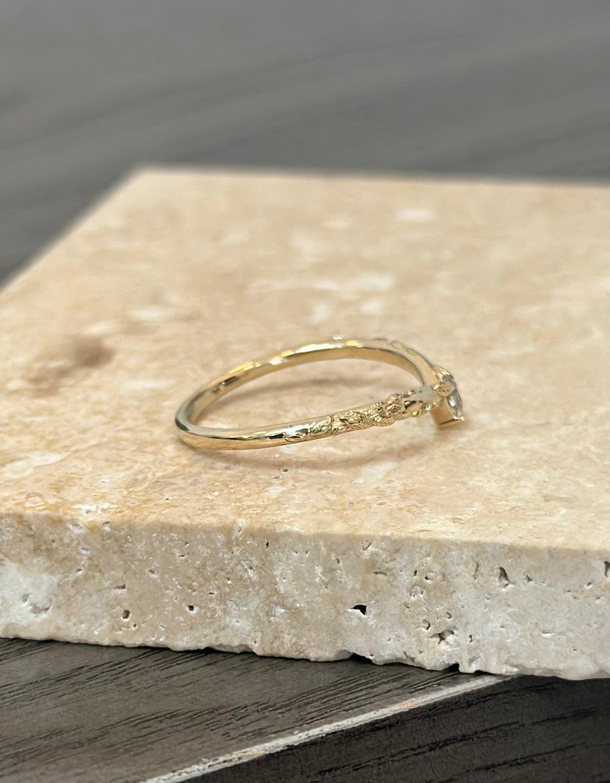 Pixie Wedding Ring, Triangle Lab Grown Green Sapphire