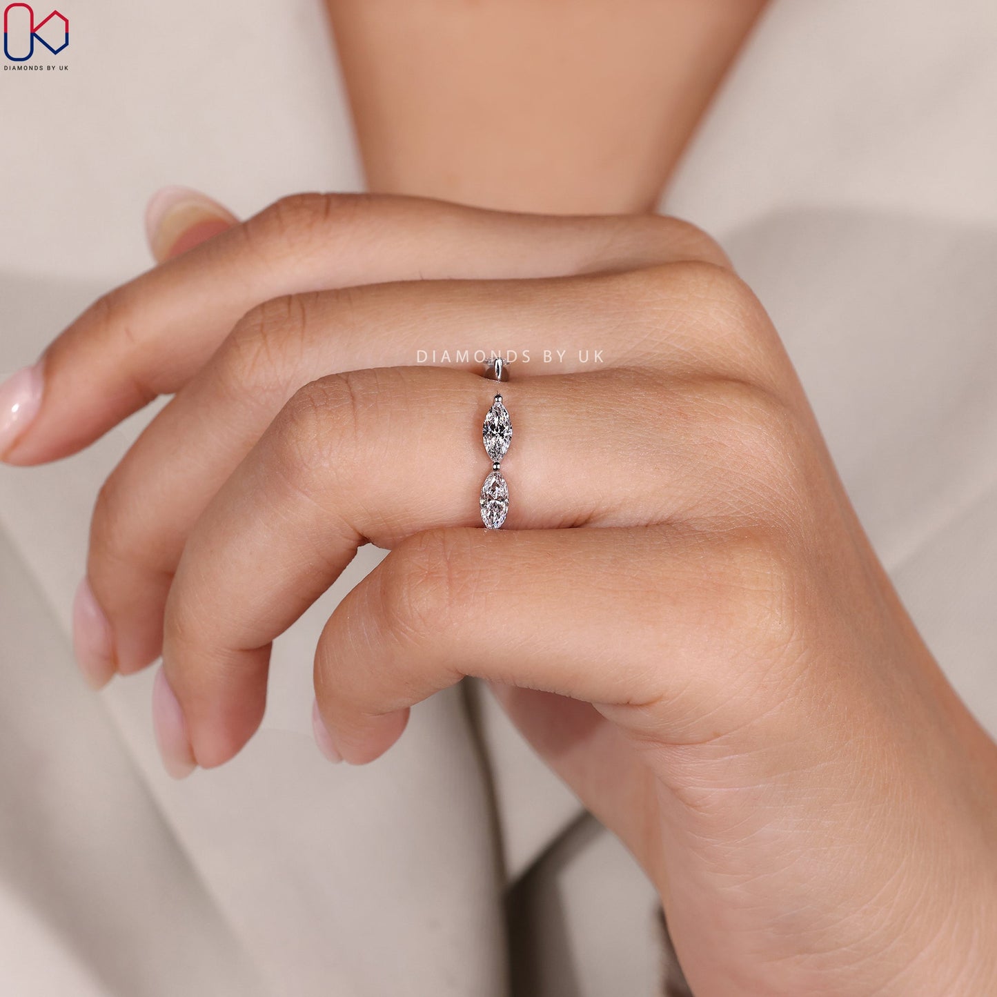 Marquise Diamond Wedding Band In White Gold