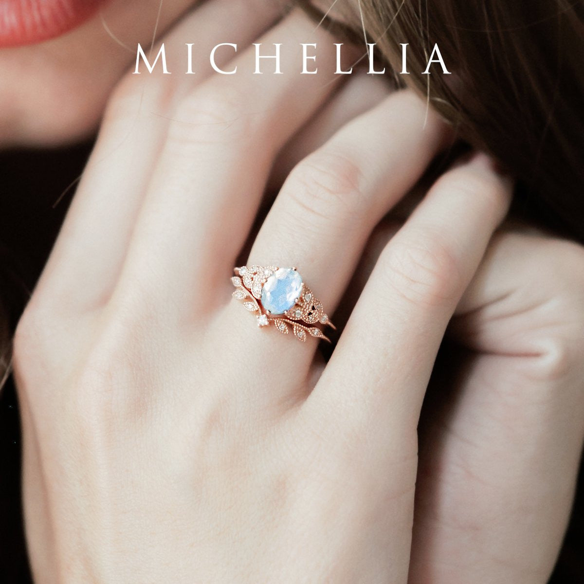 [Olivia] Classic Floral Oval Cut Ring in Aquamarine