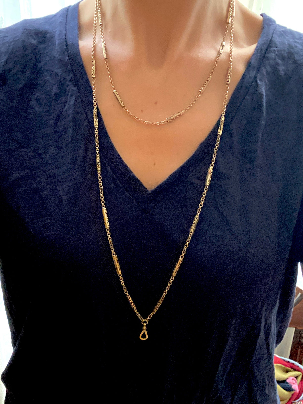 Alex 2nd payment 50 inch, Antique, 9ct Gold Long Guard Chain with Swivel Dog Clip  21.77g