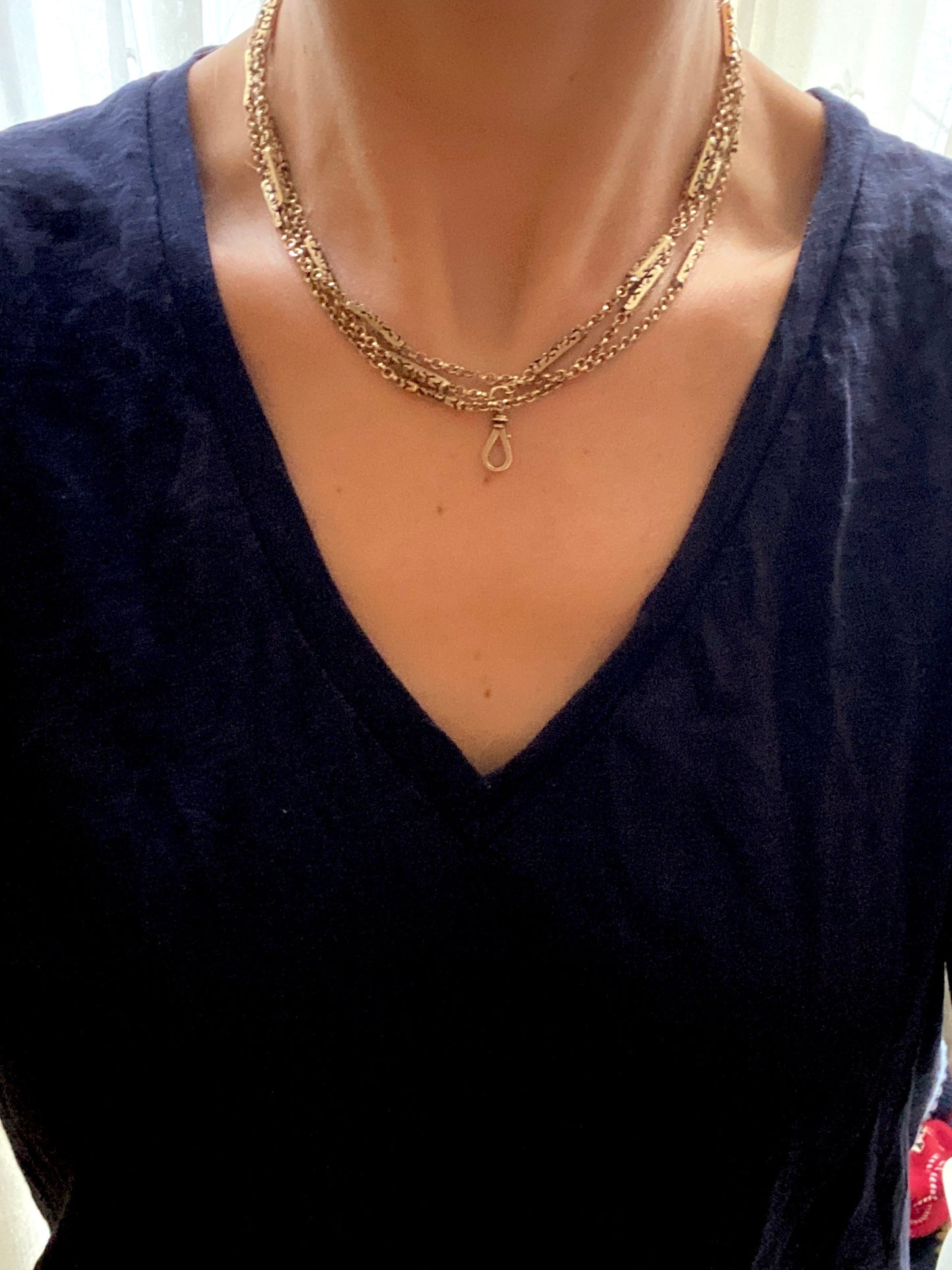 Alex 2nd payment 50 inch, Antique, 9ct Gold Long Guard Chain with Swivel Dog Clip  21.77g