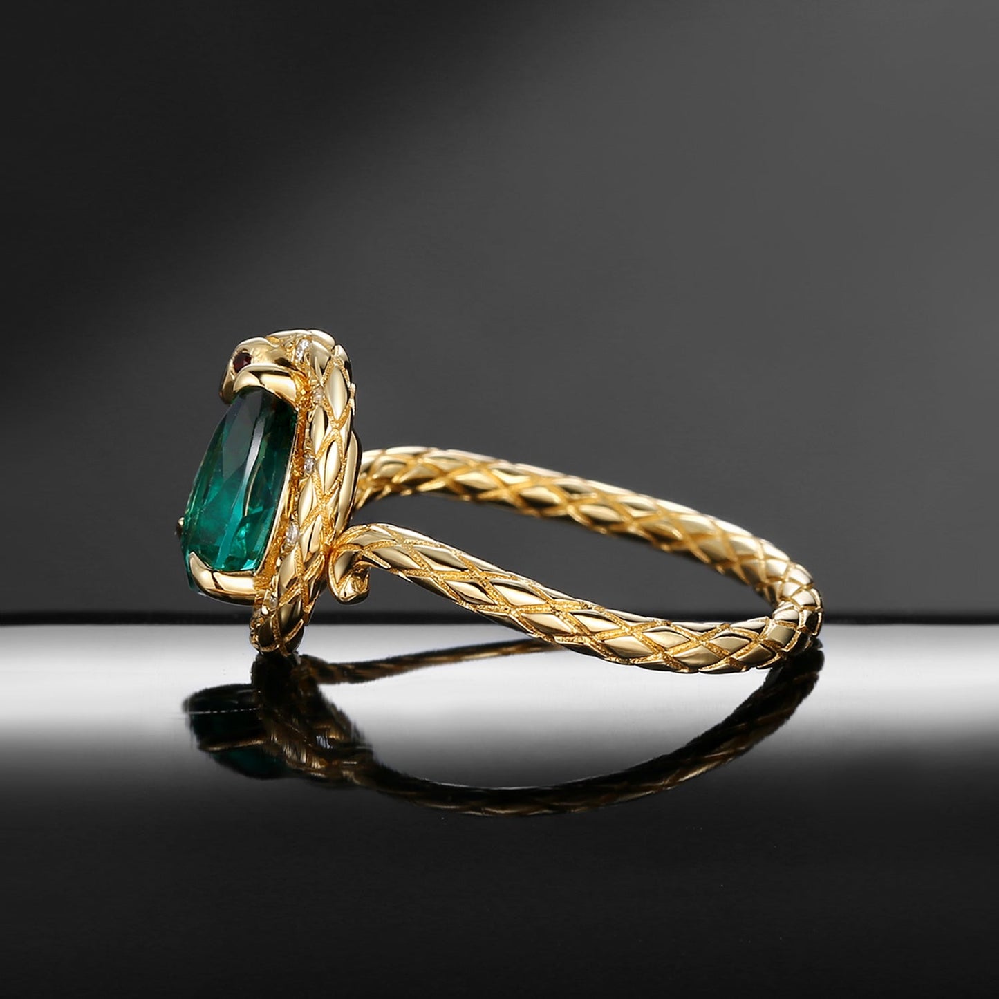 'Serpent's Embrace'- Unique Twist Pear Cut Lab Emerald Engagement Ring