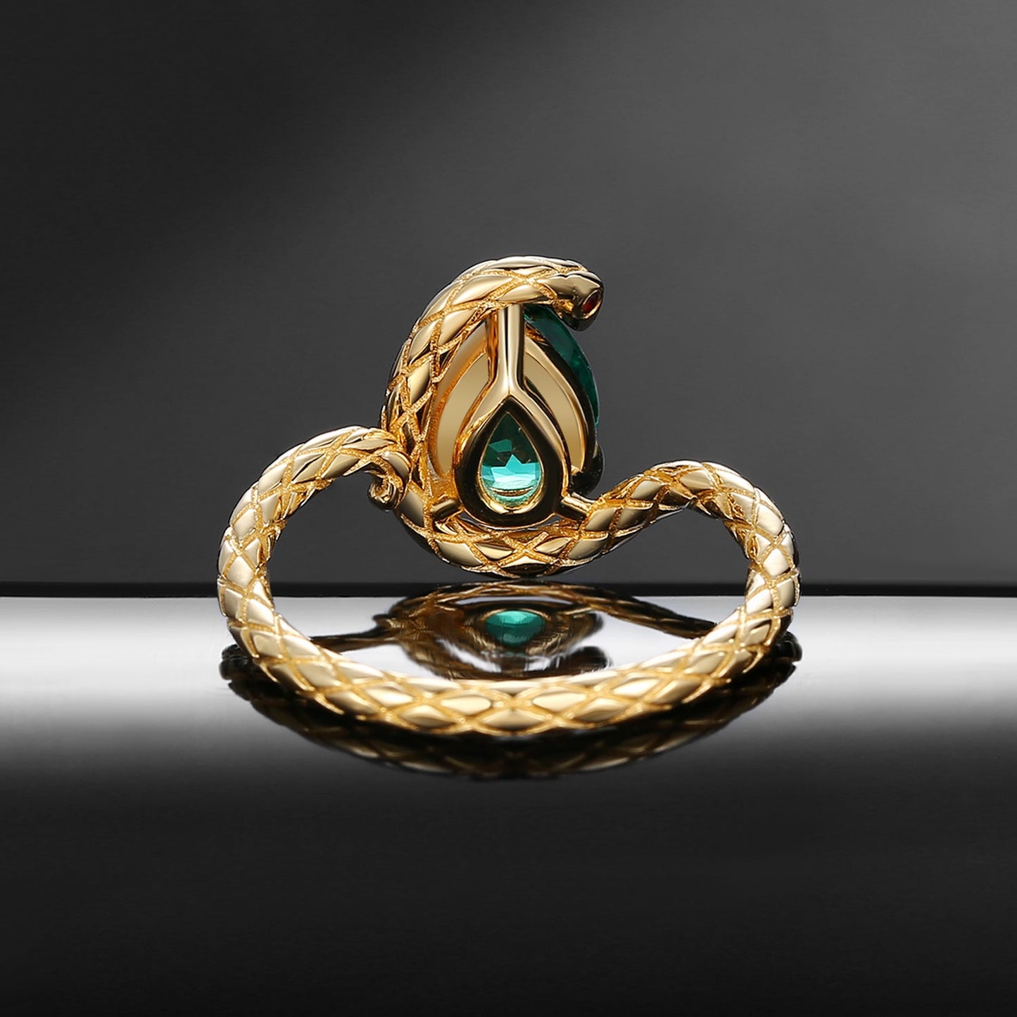 'Serpent's Embrace'- Unique Twist Pear Cut Lab Emerald Engagement Ring