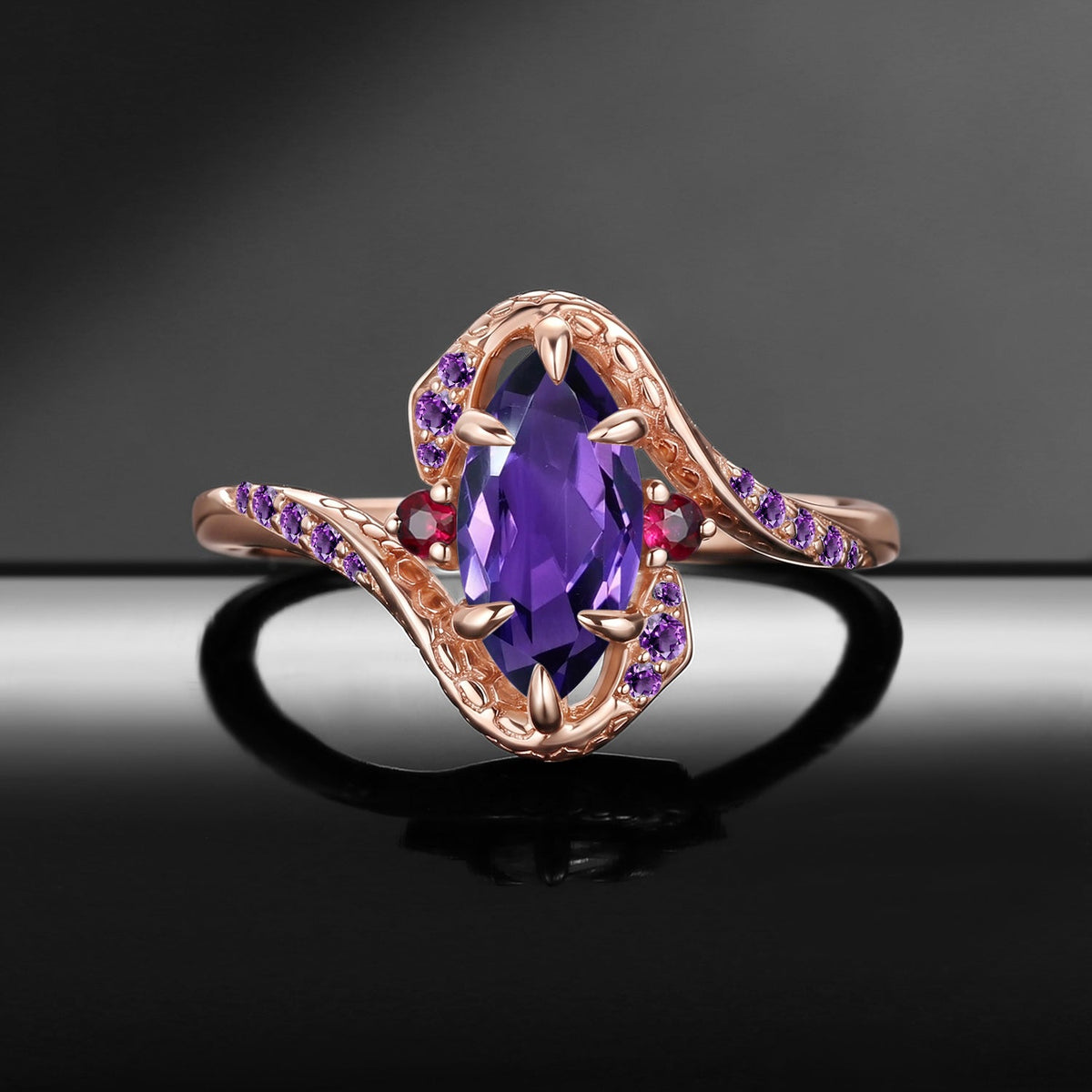 Serpent's Embrace - Gothic Marquise Cut Amethyst Twisted Snake Engagement Ring