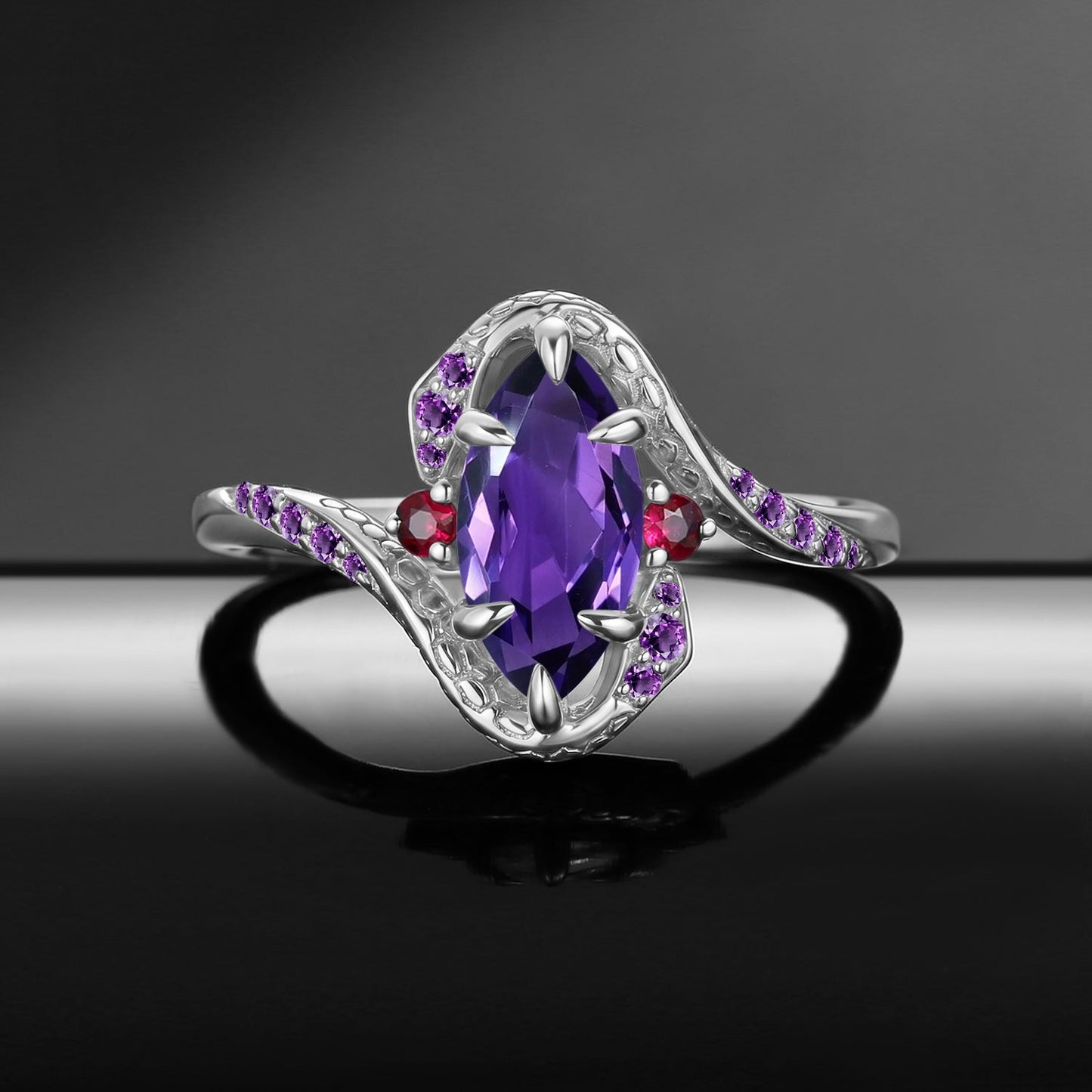 Serpent's Embrace - Gothic Marquise Cut Amethyst Twisted Snake Engagement Ring
