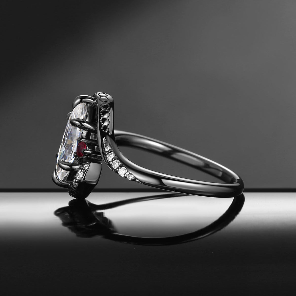 Serpent's Embrace - Gothic Marquise Cut Moissanite Twisted Snake Engagement Ring in Black Gold