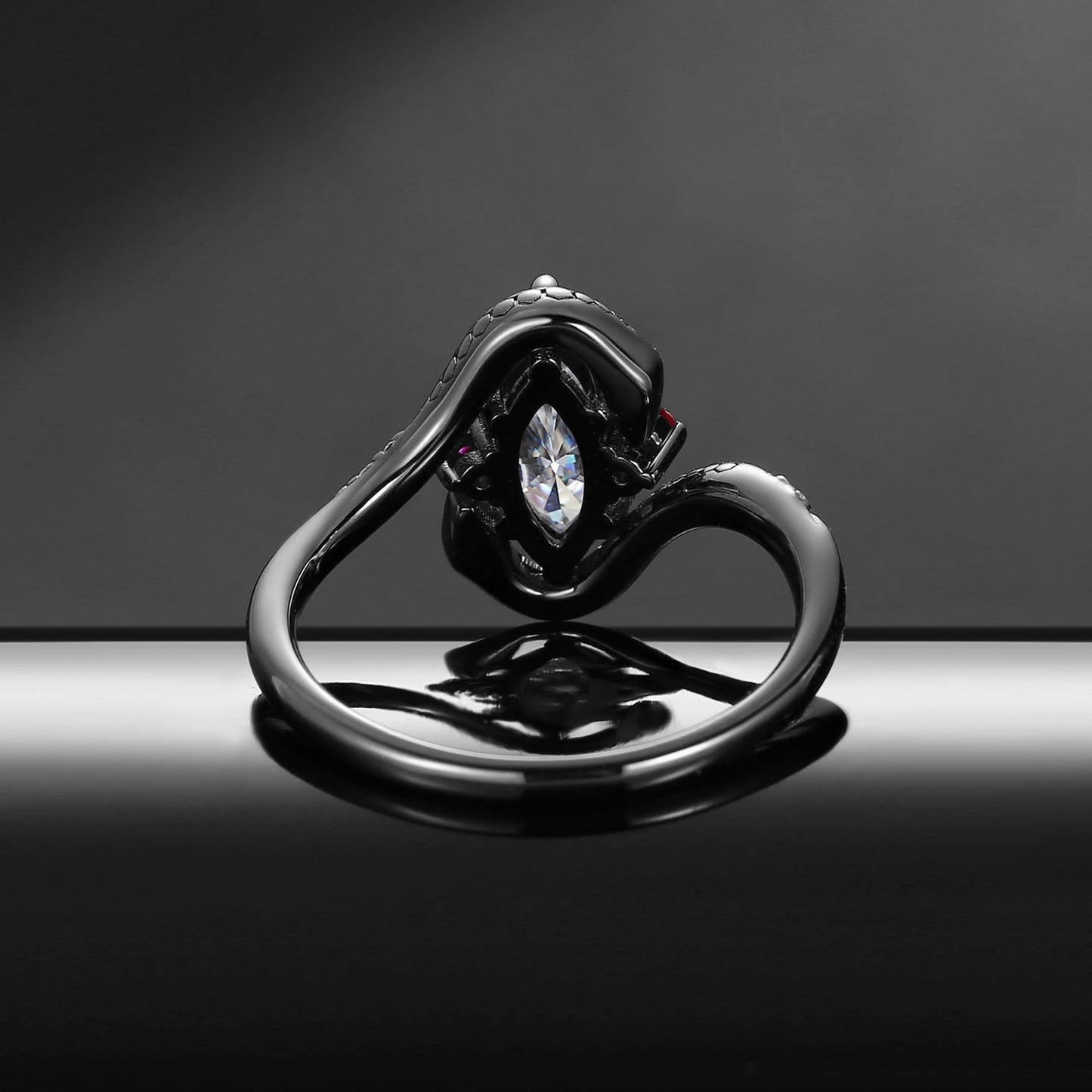 Serpent's Embrace - Gothic Marquise Cut Moissanite Twisted Snake Engagement Ring in Black Gold