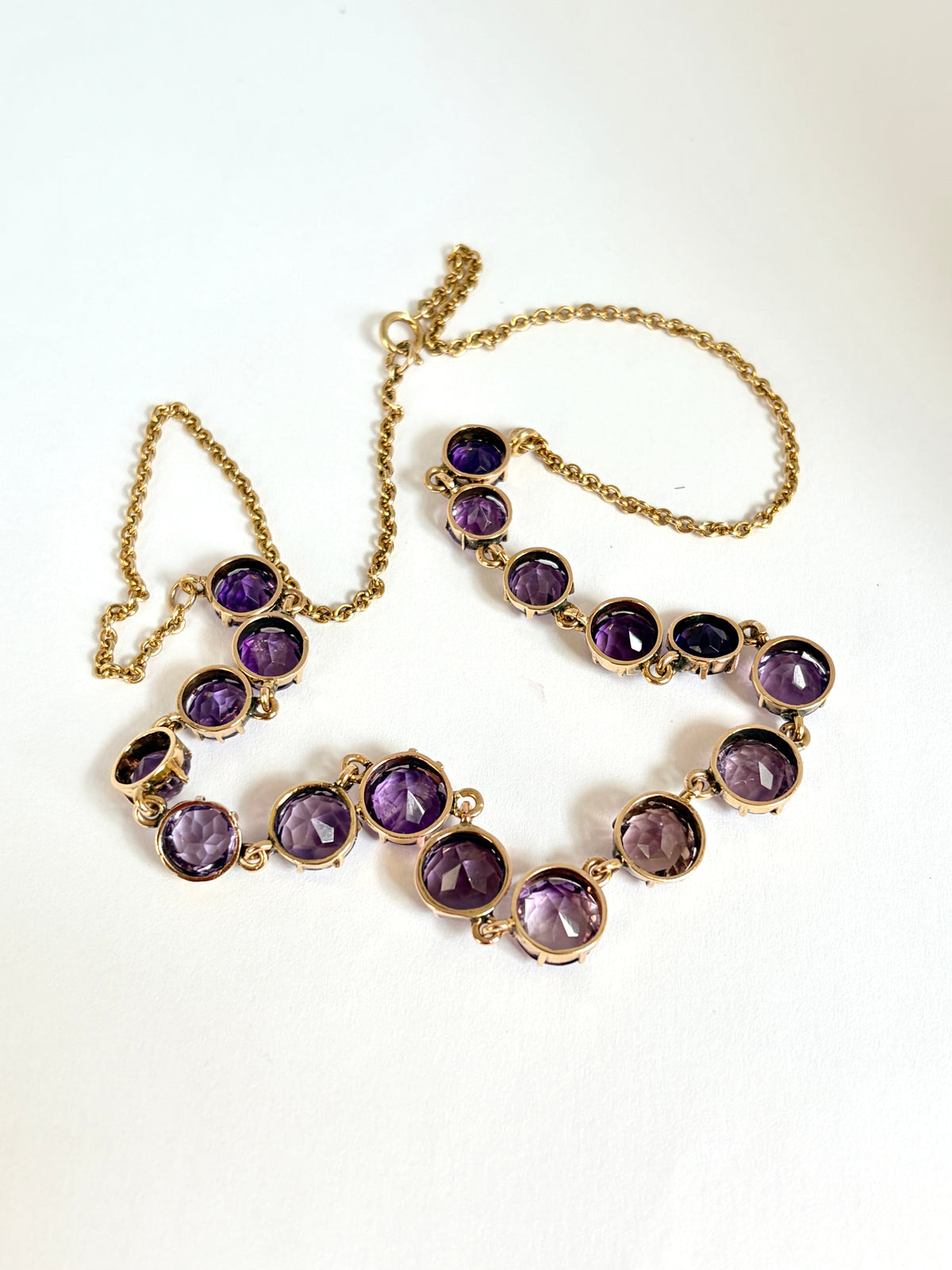 Stunning, 9ct Gold, Amethyst Fringe Necklace, Hallmarked 9ct Gold, Sheffield, 1980