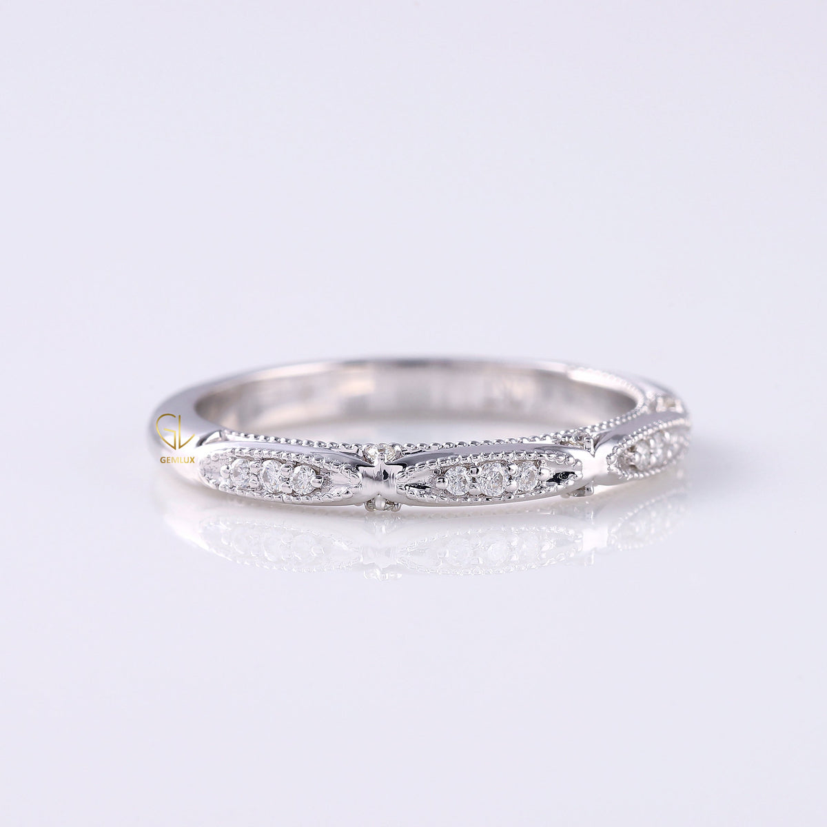 Art Deco Milgrain Moissanite Stackable Wedding Band