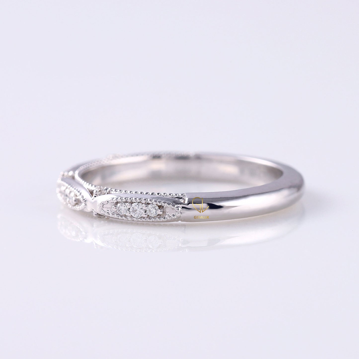 Lab Grown Vintage Art Deco Milgrain Wedding Band