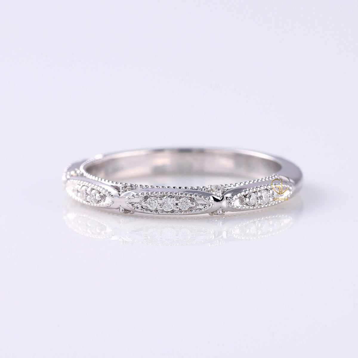 Lab Grown Vintage Art Deco Milgrain Wedding Band
