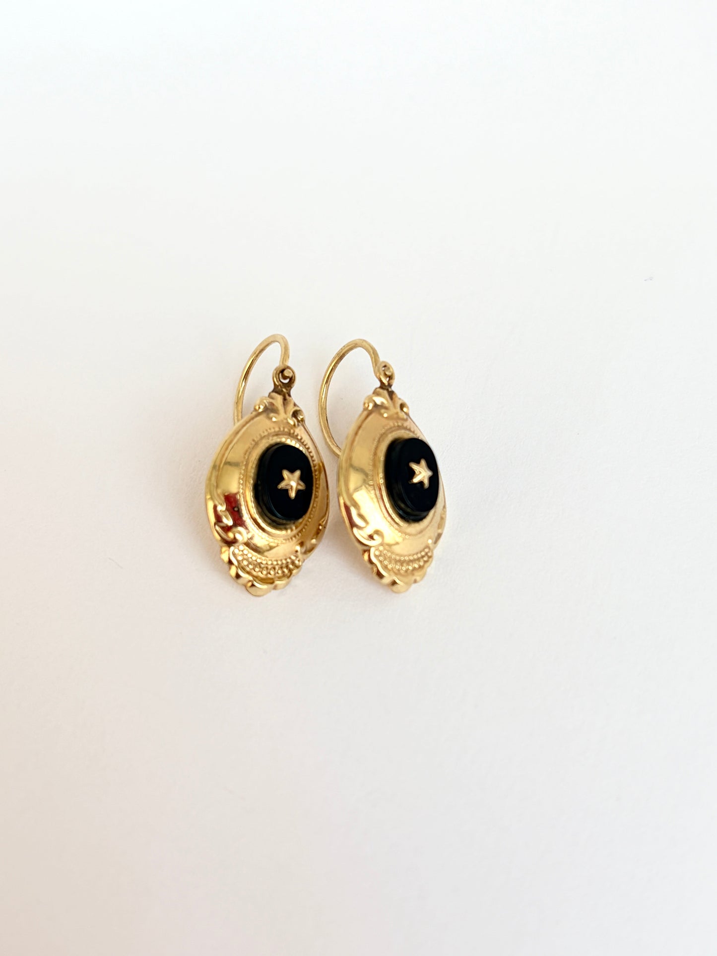 German, 8ct Gold, Art Deco Dormeuse Onyx Star earrings