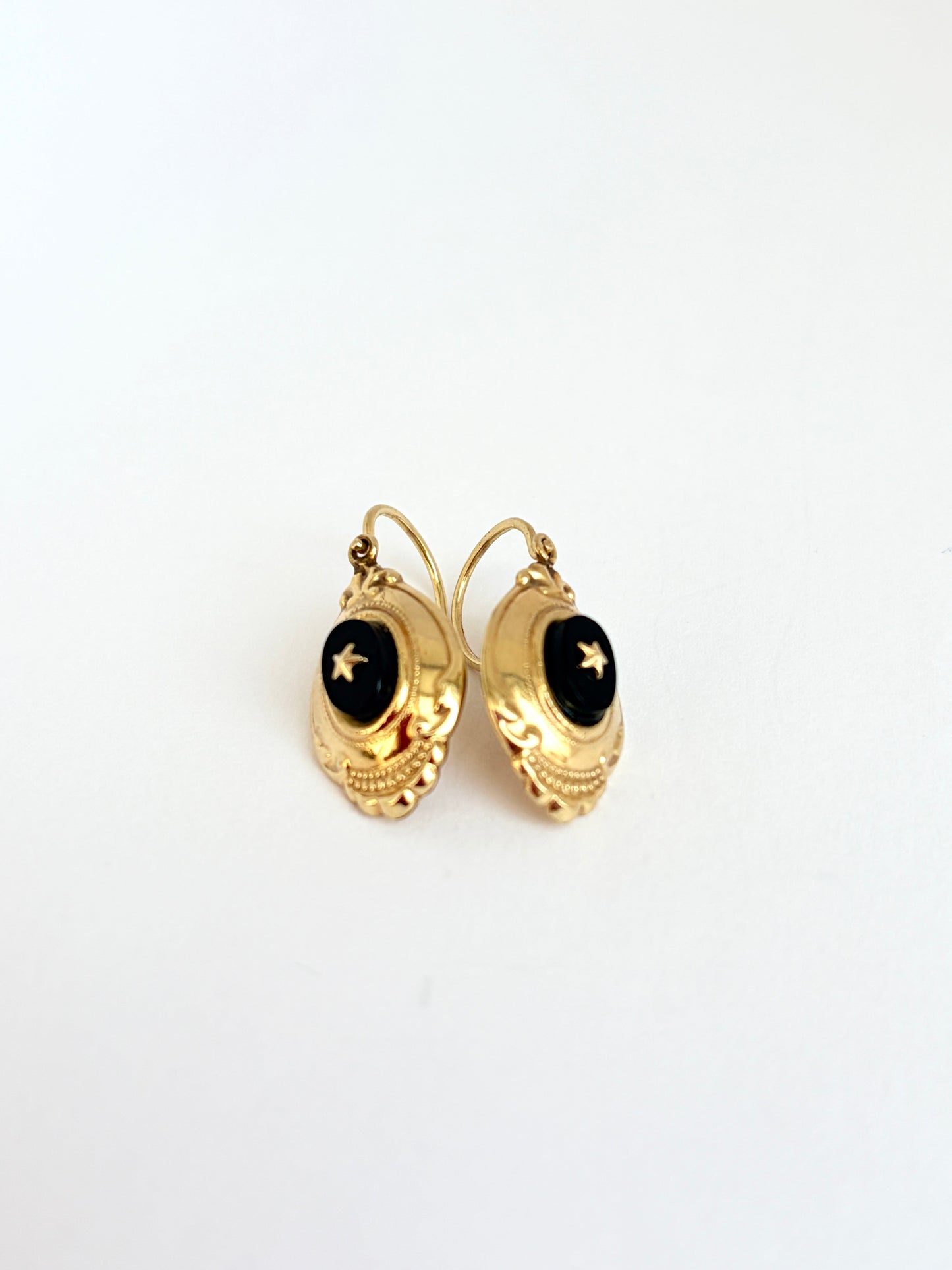 German, 8ct Gold, Art Deco Dormeuse Onyx Star earrings