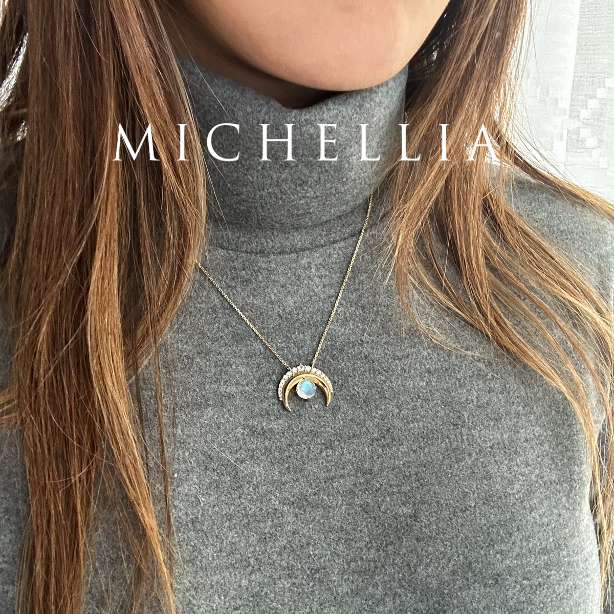 [Serena] Sailor Moon Inspired Moonstone Diamond Necklace in Solid 14K Yellow Gold  - One of A Kind & Ready-to-Ship