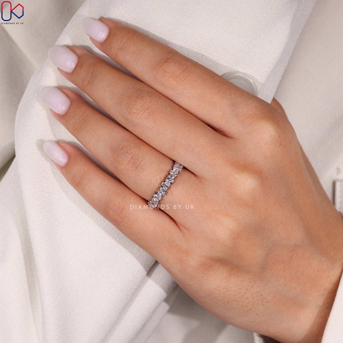 Pear And Round Wedding Band In White Gold
