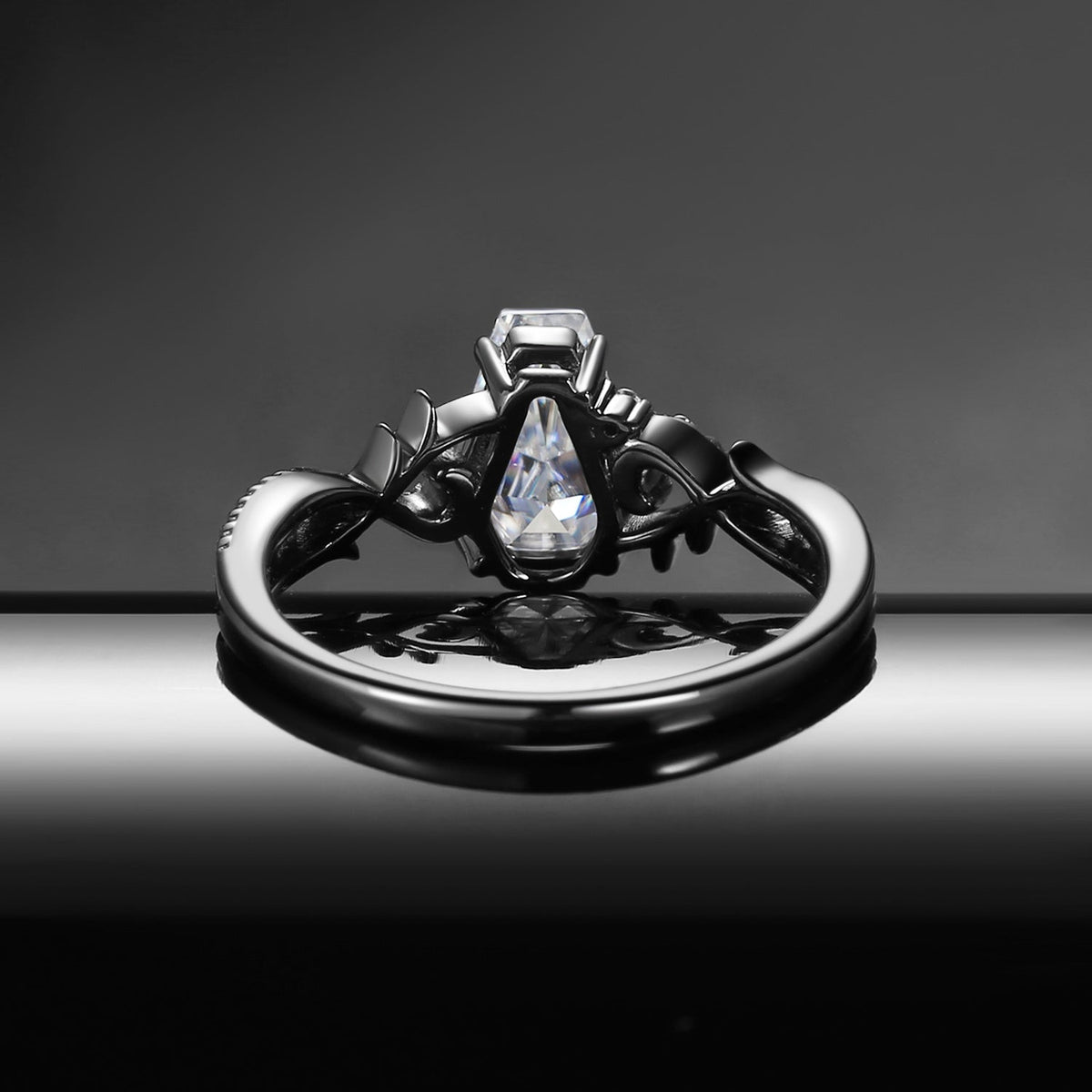 Gothic Inspired Coffin Cut Moissanite Black Gold Engagement Ring - 'Thorns & Roses'