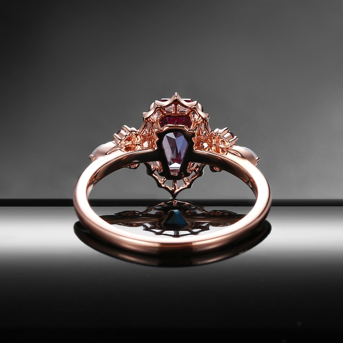 Gothic Coffin Cut Lab Alexandrite Spider Web Black Gold Engagement Ring
