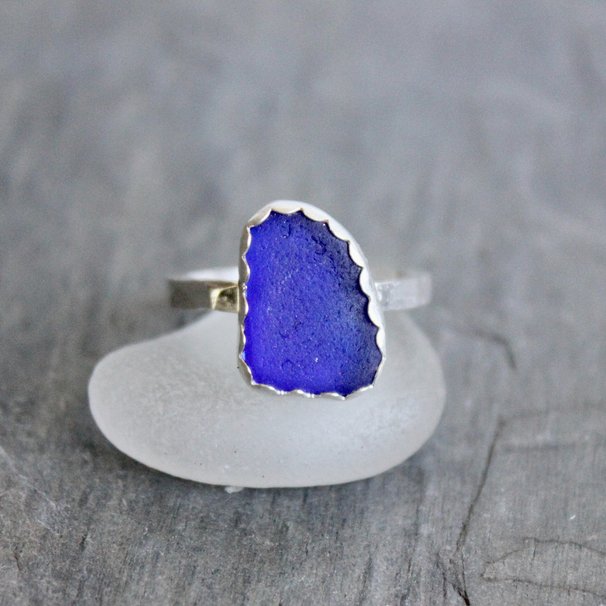 Cobalt Royal Blue Sea Glass Ring | Handmade | Sterling Silver | Size 7