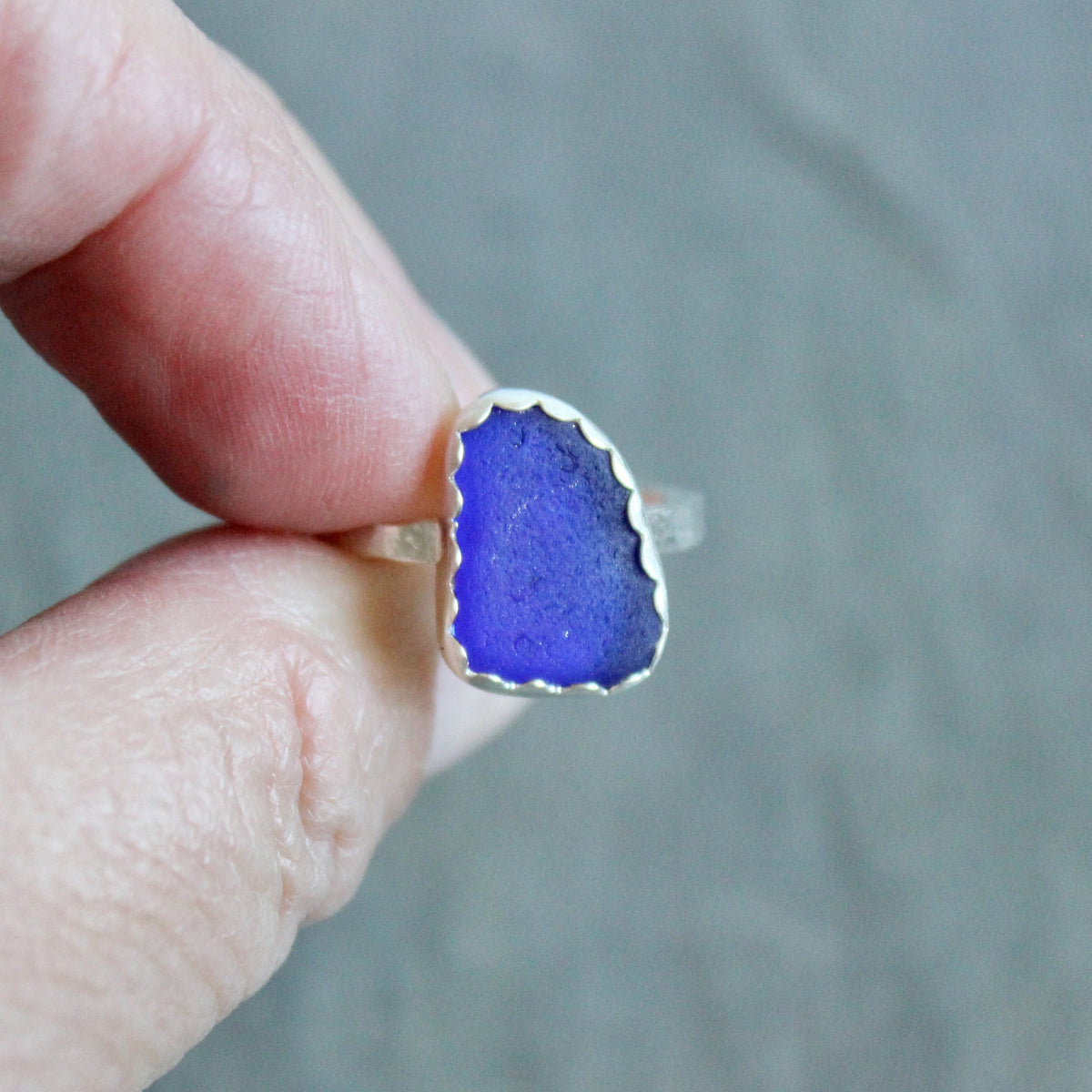 Cobalt Royal Blue Sea Glass Ring | Handmade | Sterling Silver | Size 7