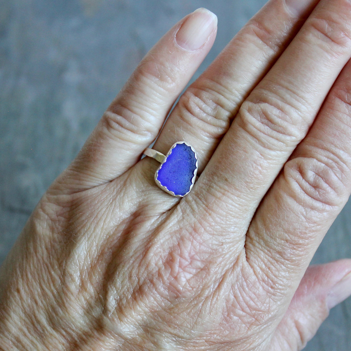 Cobalt Royal Blue Sea Glass Ring | Handmade | Sterling Silver | Size 7