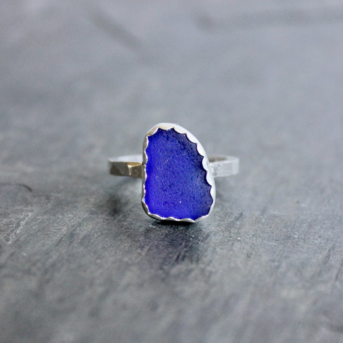 Cobalt Royal Blue Sea Glass Ring | Handmade | Sterling Silver | Size 7