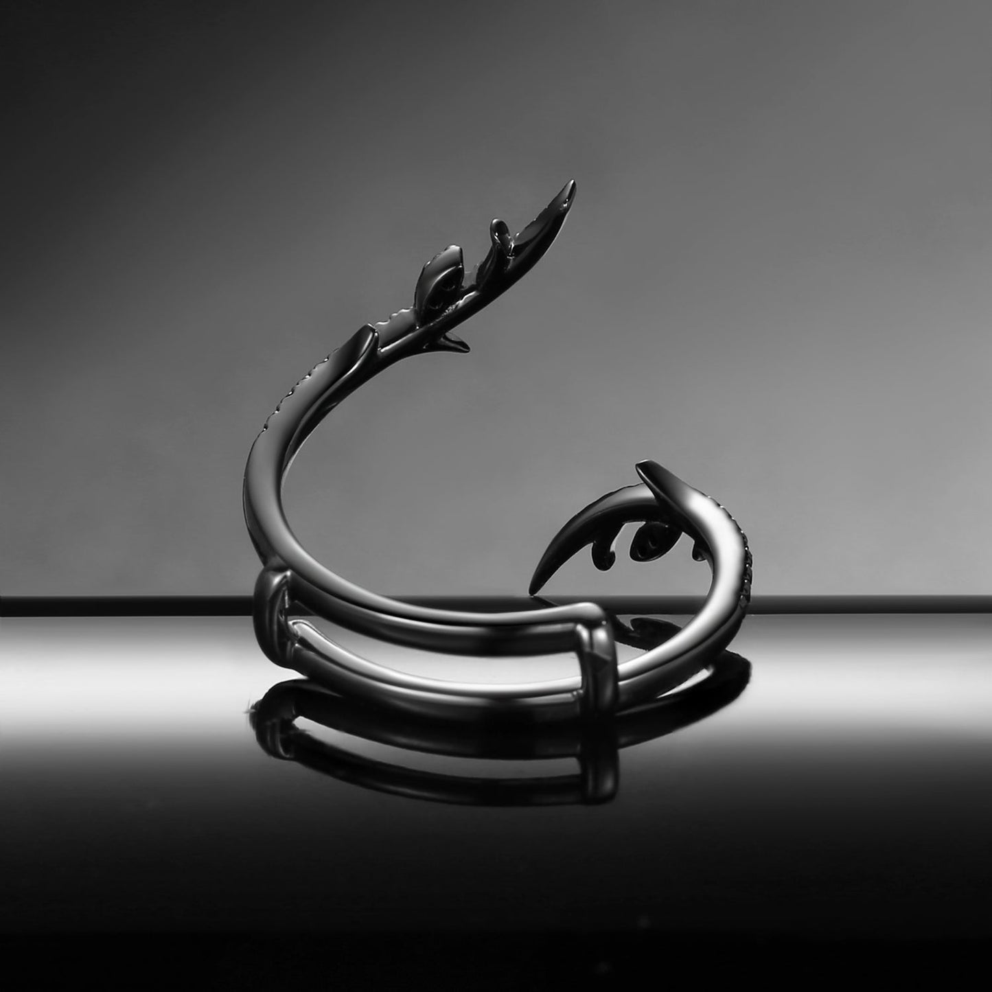 Nature Inspired Black Moissanite 'Thorns & Roses' Cage Ring
