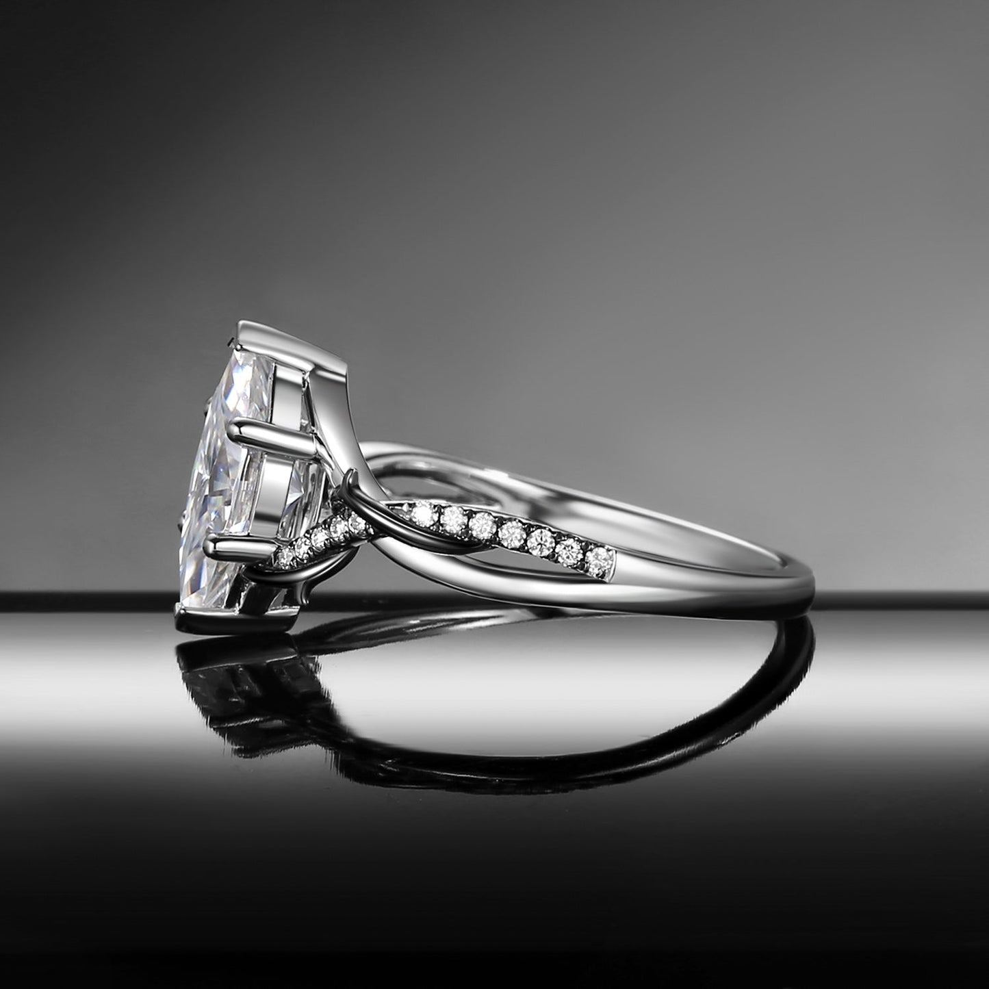 Thorns & Roses - Nature Inspired Marquise Moissanite Two-Tone Engagement Ring with Twisted Vine Band