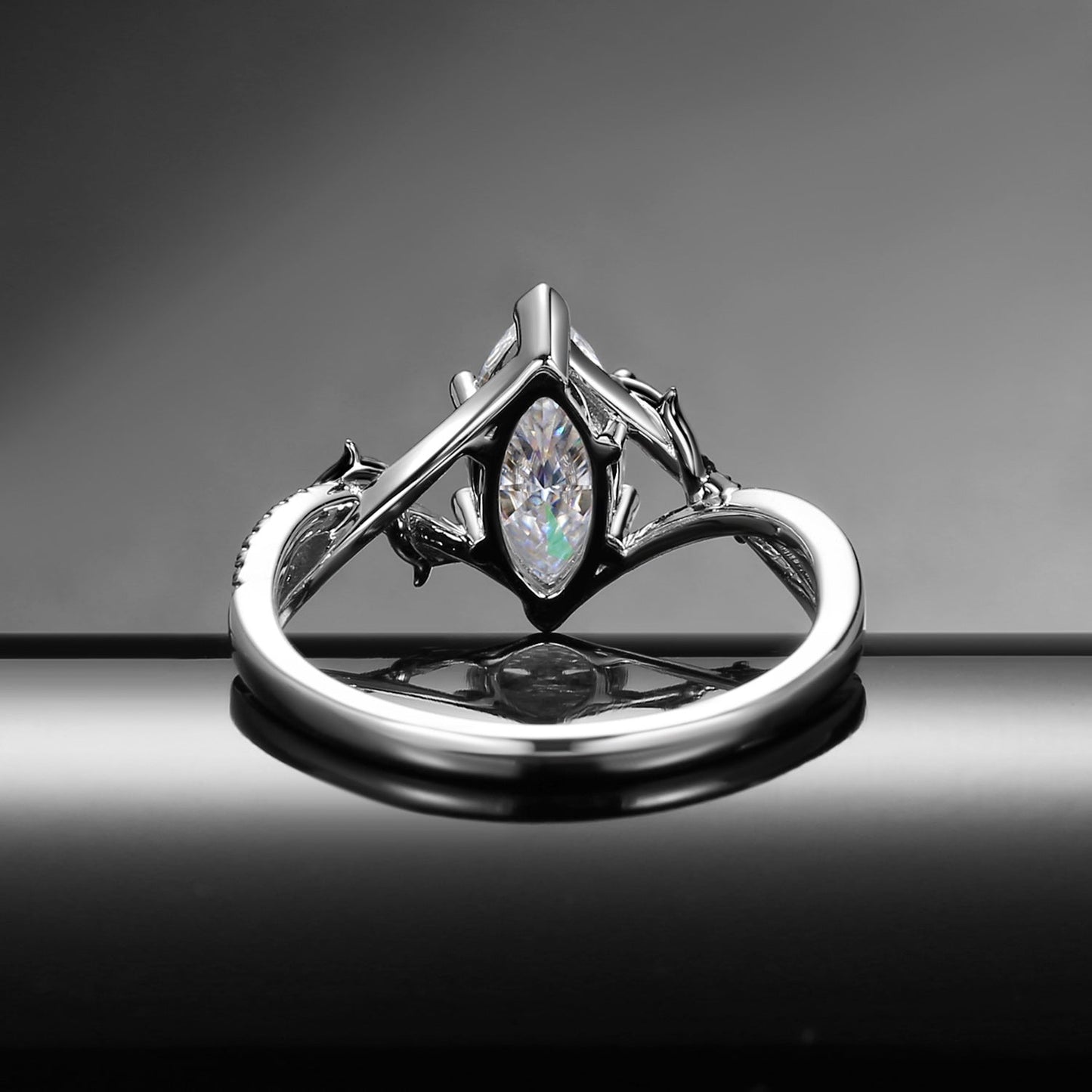 Thorns & Roses - Nature Inspired Marquise Moissanite Two-Tone Engagement Ring with Twisted Vine Band