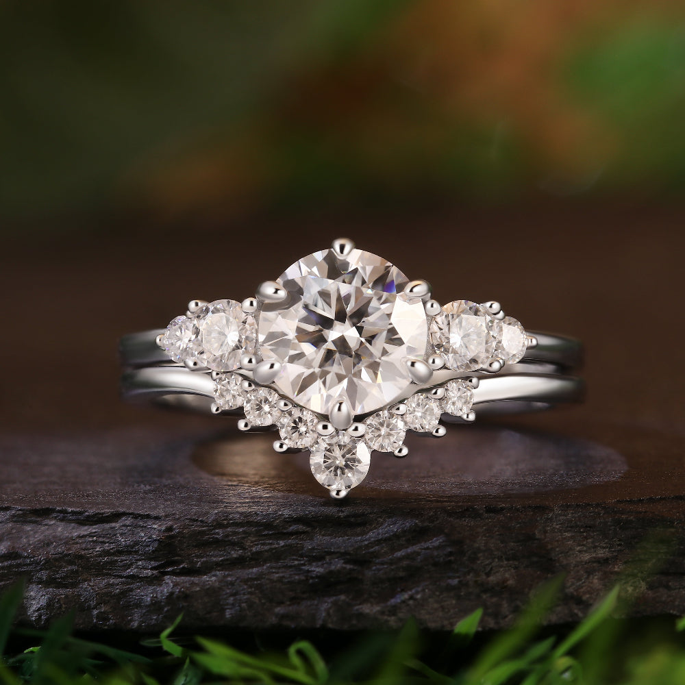 1.77CT Round Cut Moissanite Vintage-Inspired Bridal Ring Set