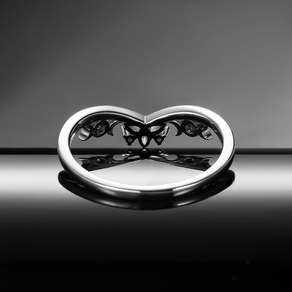 Celtic Moon - Unique Inspired Black Rutilated Quartz Chevron Wedding Band