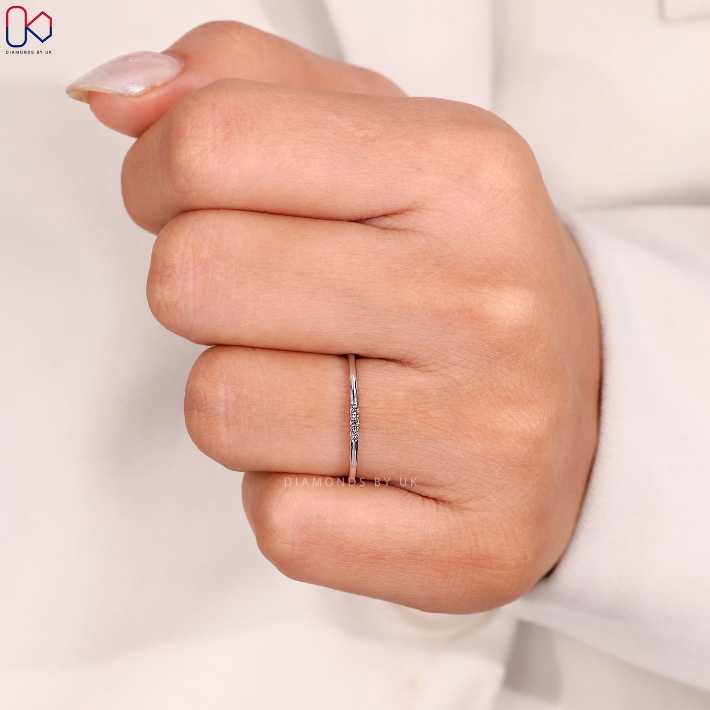 White Gold Round Diamond Minimalist Wedding Band