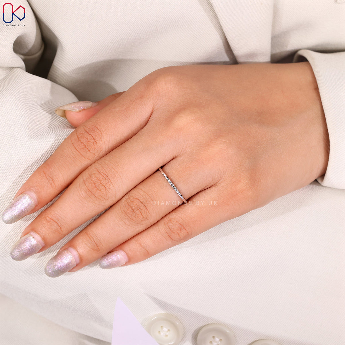 White Gold Round Diamond Minimalist Wedding Band