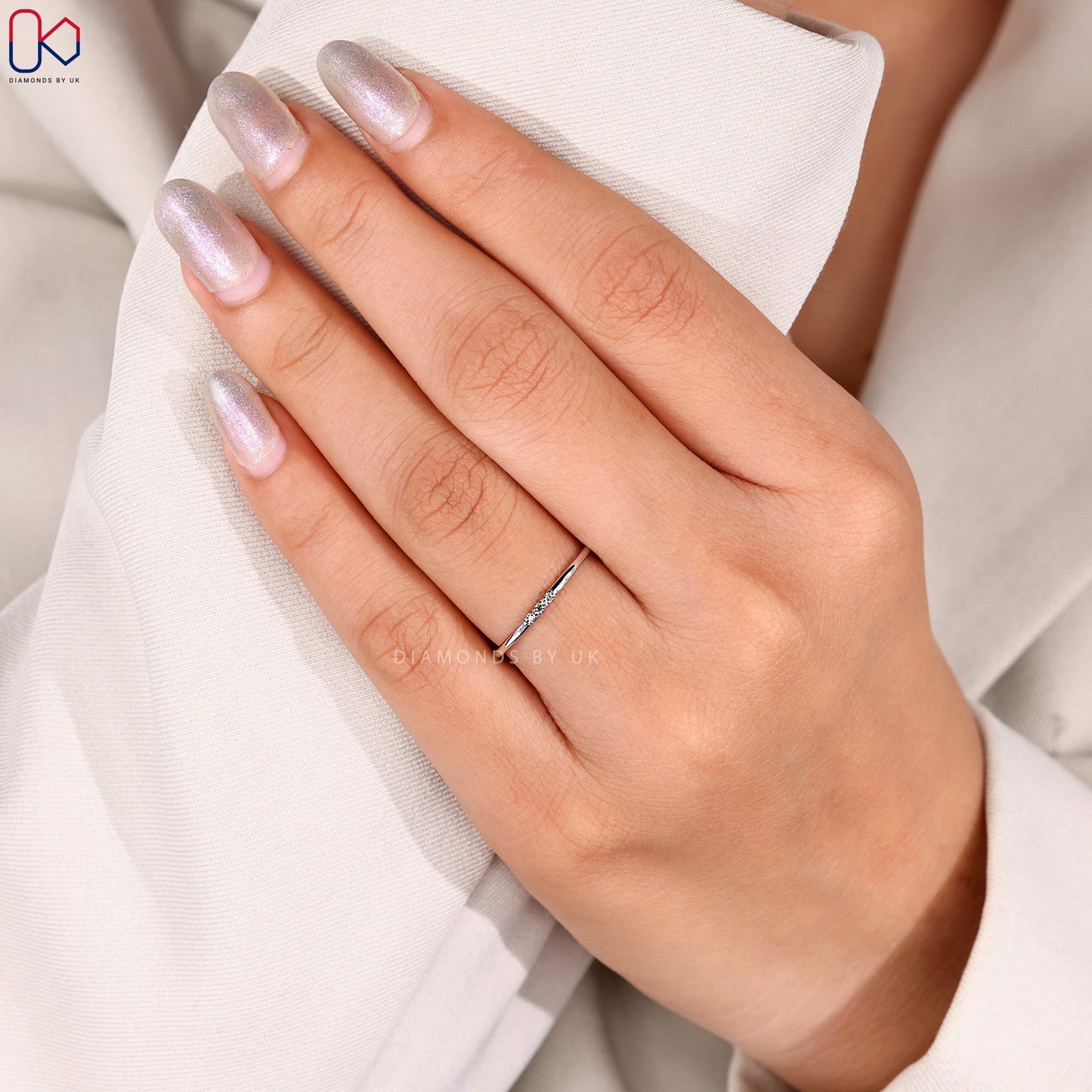 White Gold Round Diamond Minimalist Wedding Band
