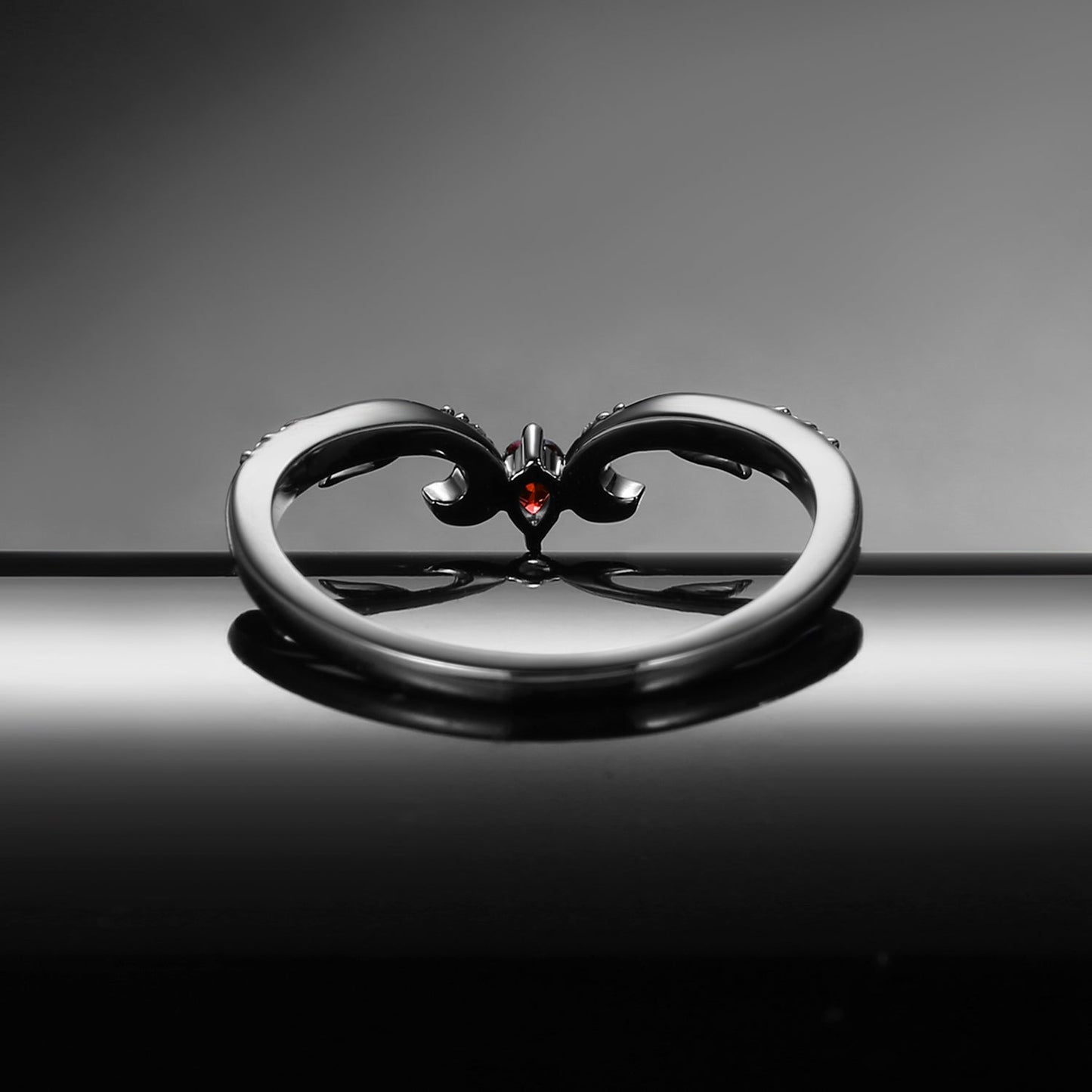 Gothic 'Thorns & Roses' Pear Cut Garnet Nature Inspired Wedding Band