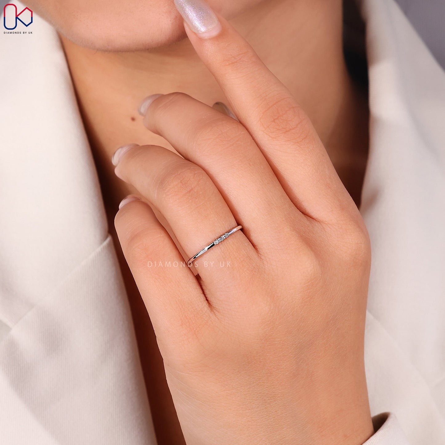 White Gold Round Diamond Minimalist Wedding Band