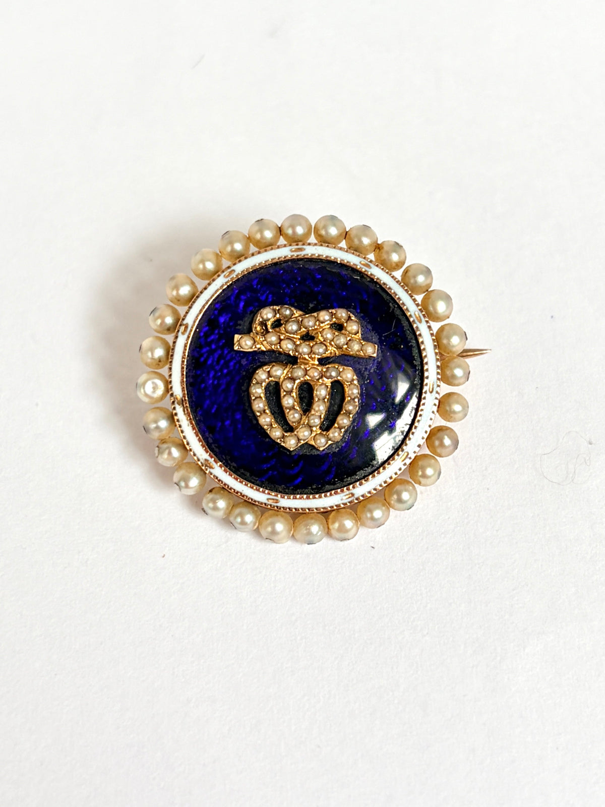 Antique Georgian, 15ct Gold and Bristol Blue Glass Double Heart Brooch / Pin