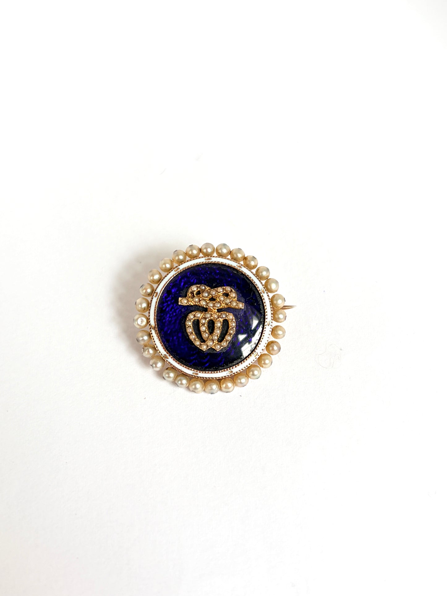 Antique Georgian, 15ct Gold and Bristol Blue Glass Double Heart Brooch / Pin