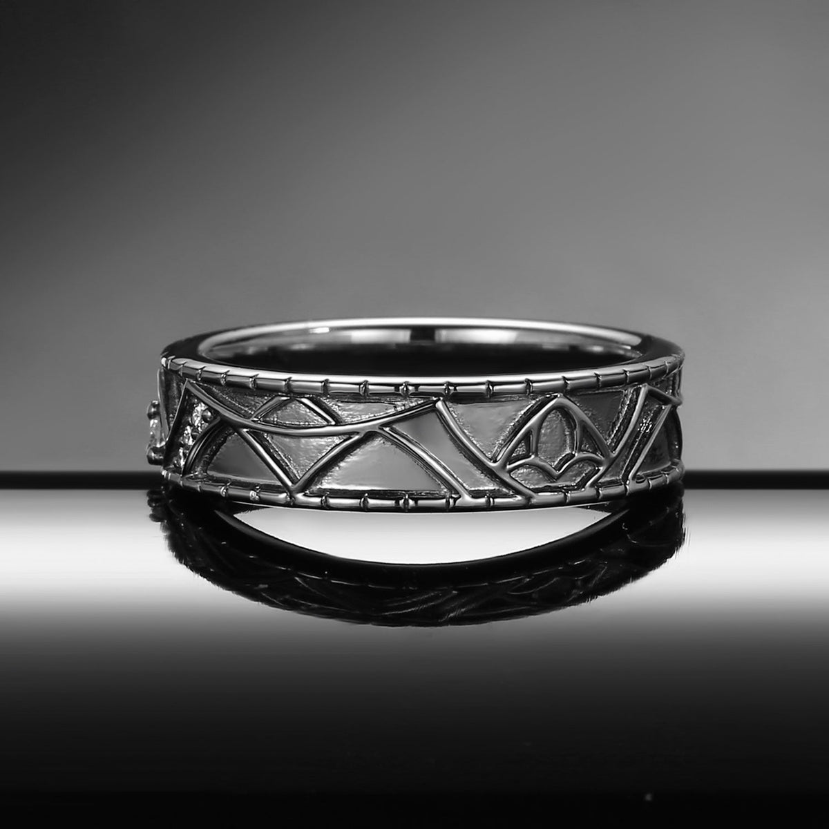 Gothic Moissanite Bat Inspired Vintage Filigree Wedding Band