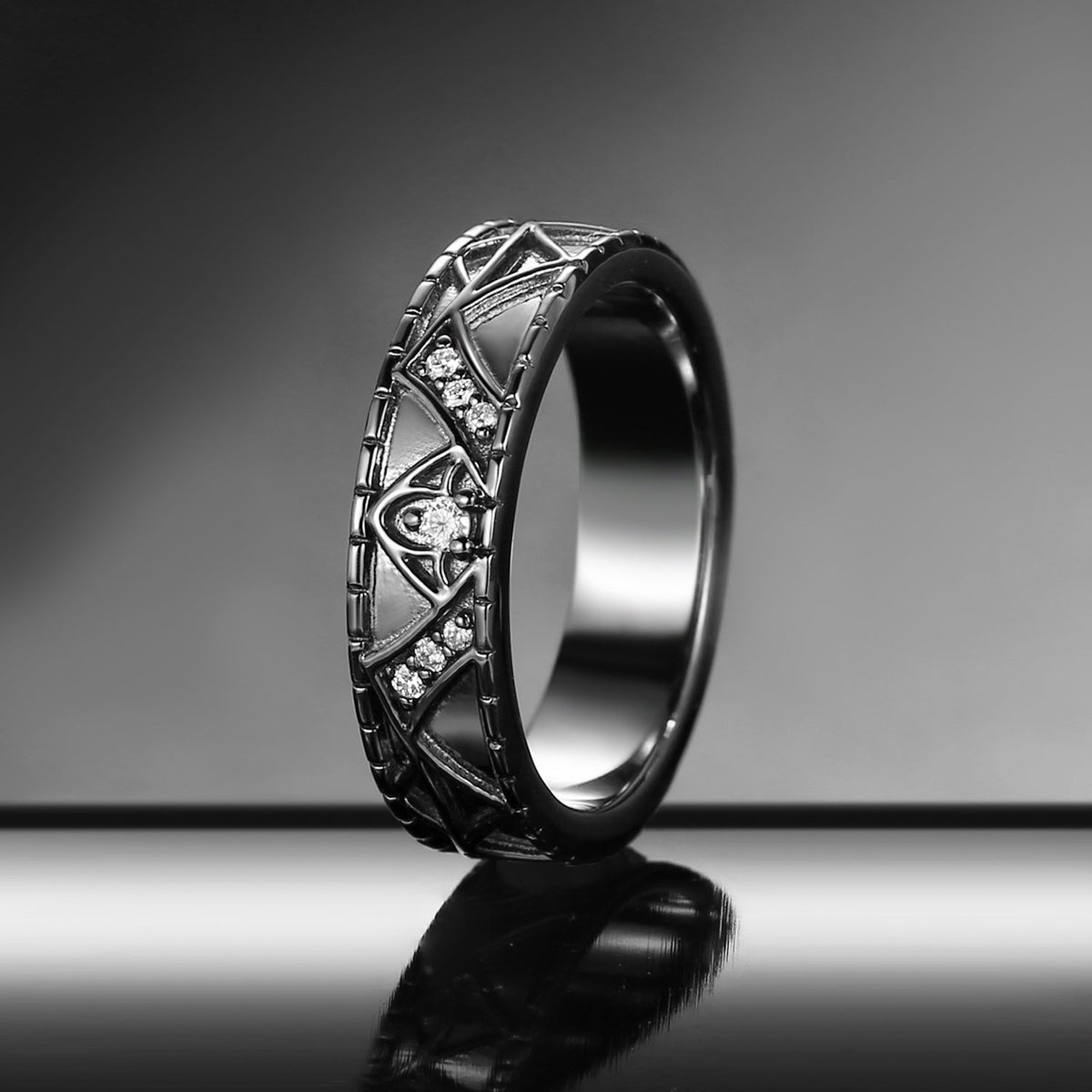 Gothic Moissanite Bat Inspired Vintage Filigree Wedding Band