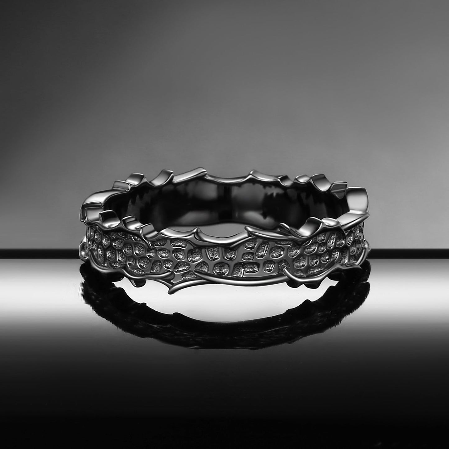Unique Engraving Black Gold Bat Wing Inspired Wedding Band
