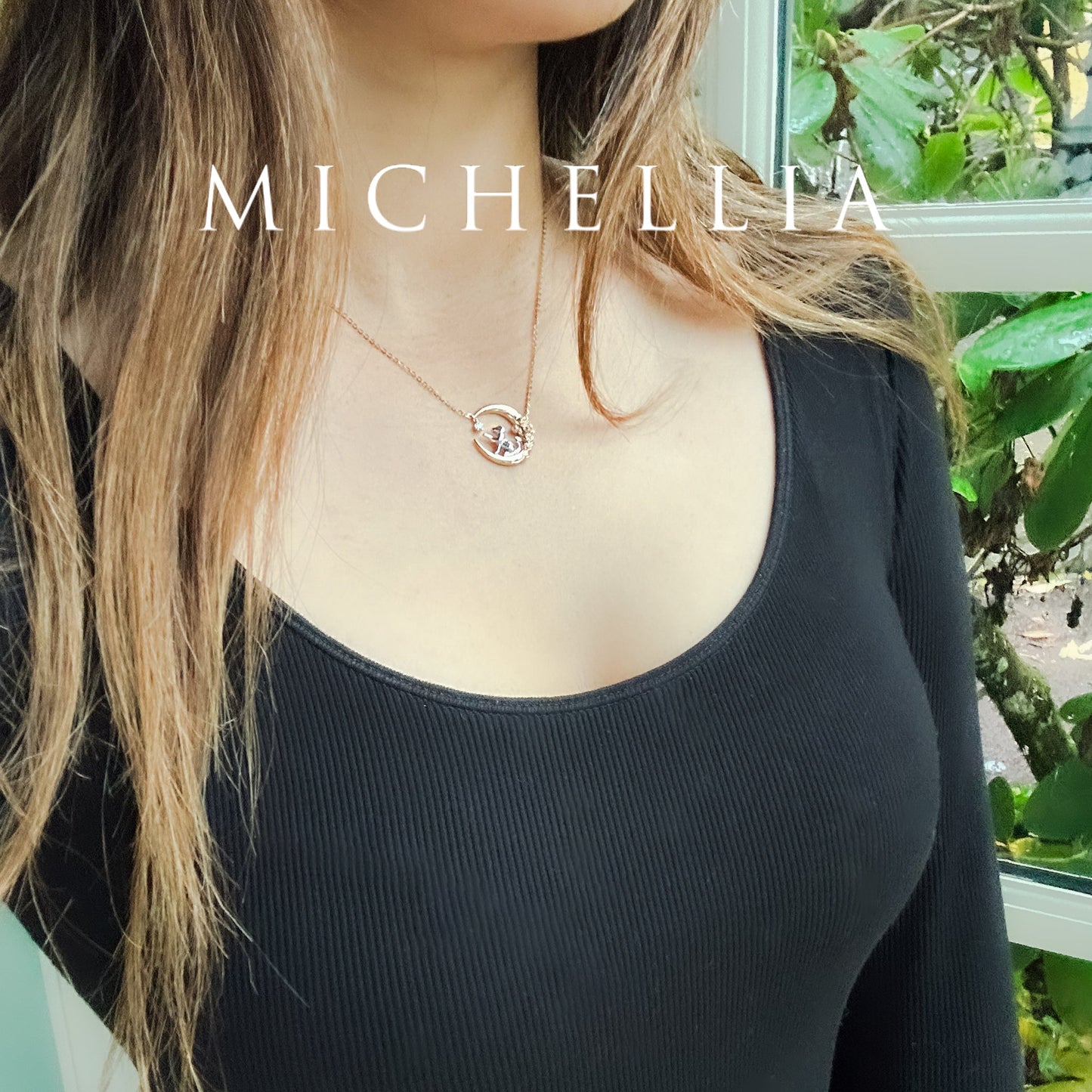 [Elune] Moonlight Pup in Rose Garden Solid Gold Necklace - One of A Kind Gift for Dog Lover & Ready-to-Ship