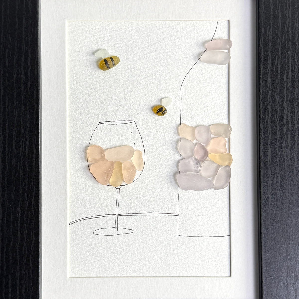 Pink Wine Bistro Sea Glass Art| Framed Wall Art Bar Décor | Handmade Hostess Gift