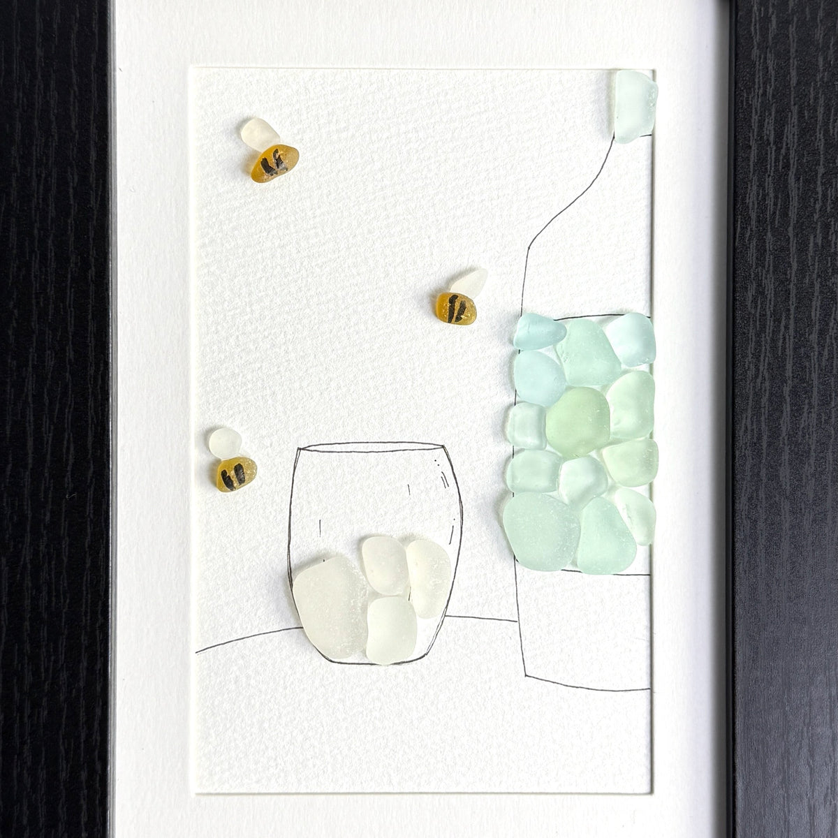 Sea Foam Wine Bistro Sea Glass Art| Framed Wall Art Bar Décor | Handmade Hostess Gift