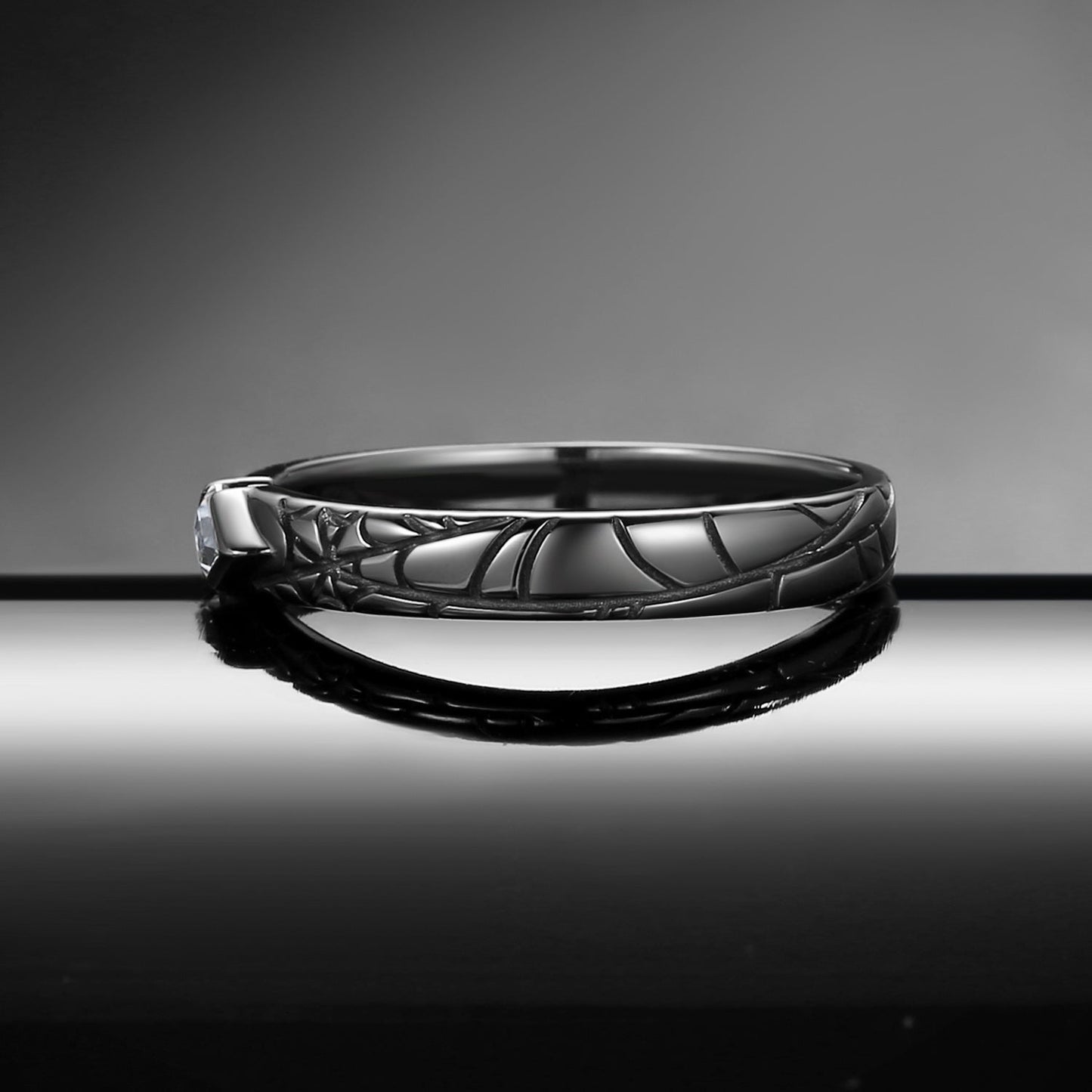 Gothic East to West Kite Moissanite Spider Web Filigree Wedding Band