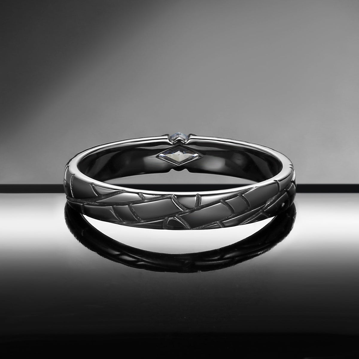 Gothic East to West Kite Moissanite Spider Web Filigree Wedding Band