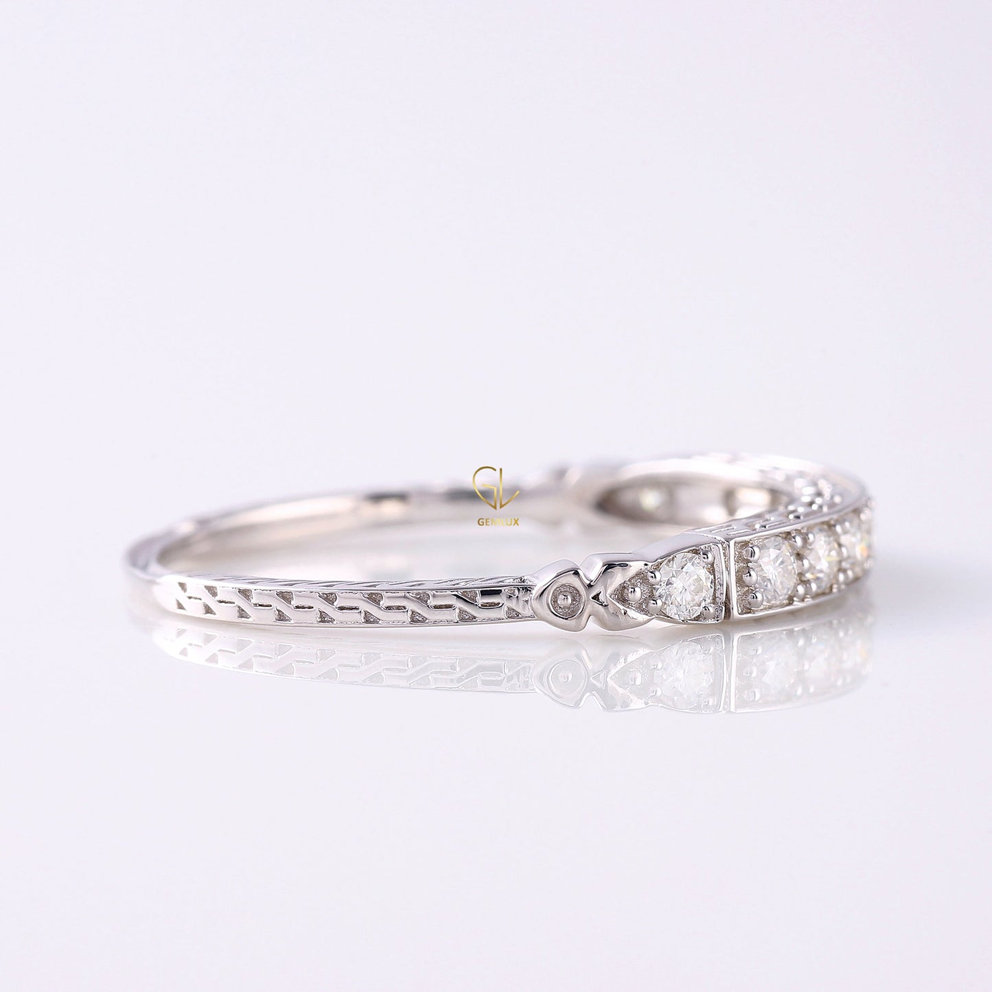 Vintage Moissanite Antique Stacking Wedding Band