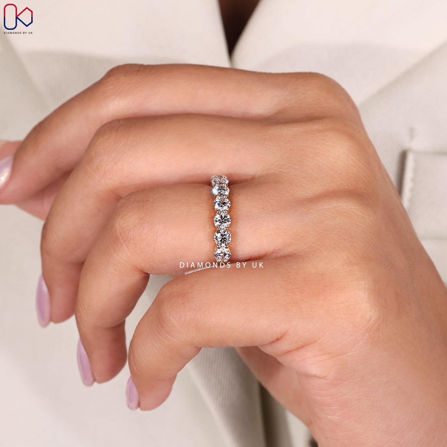 Yellow Gold Round Cut Half Eternity Wedding Band
